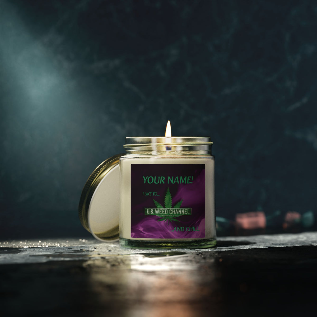 PERSONALIZED! "I Like To U.S. WEED CHANNEL And Chill" - Safety-Meeting Deluxe Scented Candles